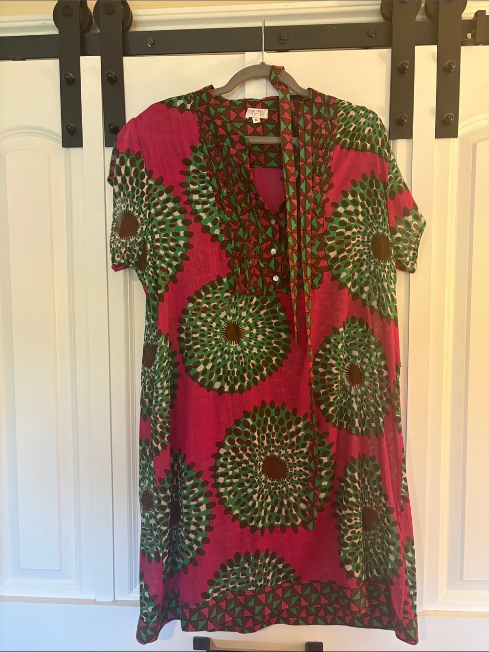 Funky People Pink & Green Circular Print V-Neck Tunic
